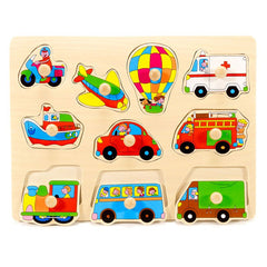 Puzzle din lemn cu maner Mijloace de transport