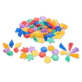 Set de sortare, Scoici translucide colorate, 72 piese