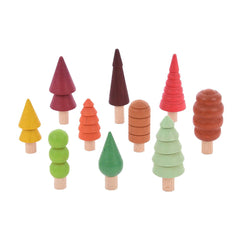 Woodland Trees, set 10 copaci colorati din lemn, TickiT