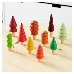 Woodland Trees, set 10 copaci colorati din lemn, TickiT