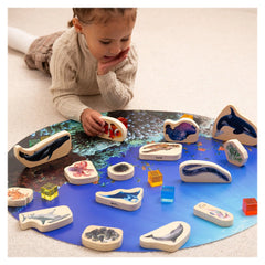 Blocuri din lemn cu Animale marine, 15 piese, TickiT