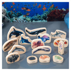 Blocuri din lemn cu Animale marine, 15 piese, TickiT