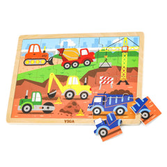 Puzzle din lemn 24 buc., utilaje de constructii